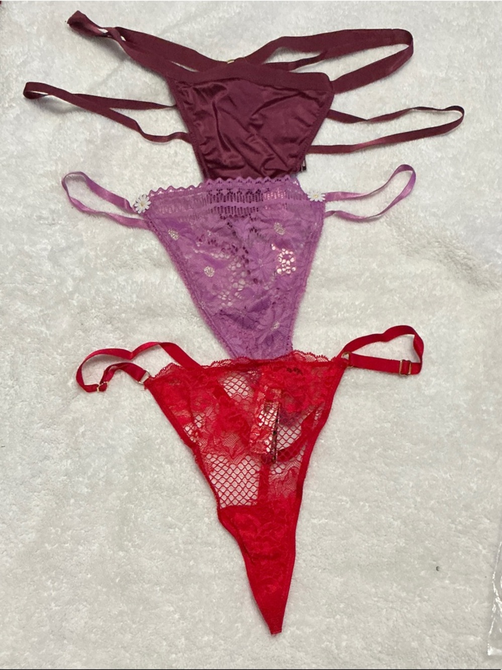 Victoria's Secret Lace & Satin Thong Set - Red, Purple, Wine